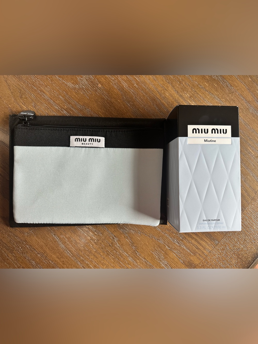 Miu Miu Beauty Pouch & Miutine Perfume BOX Black & Light Gray 3items total